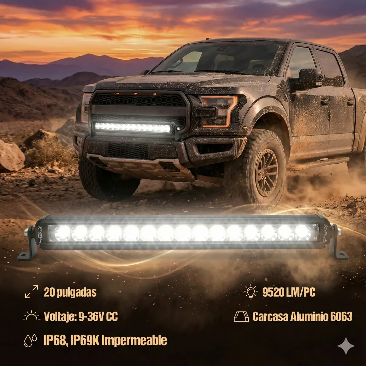 Barra Led 100w 20 Luz Blanca / Off Road 4x4 Potente Ip68/69k